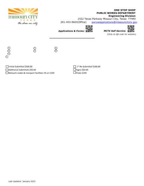 First page of the Right of Way Permit Application