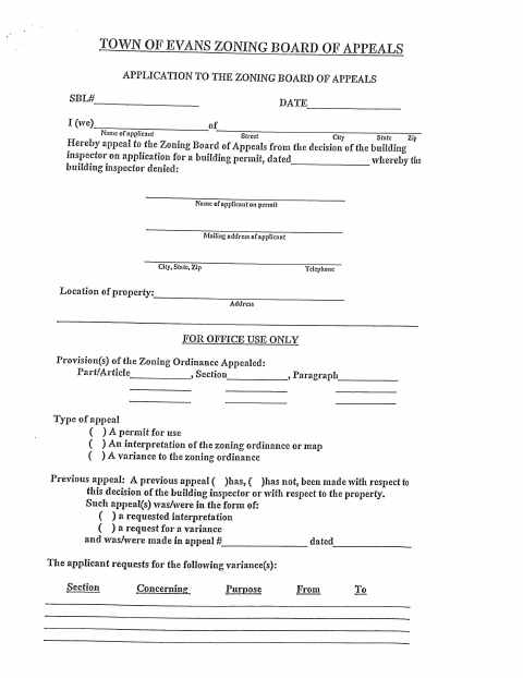 First page of the Residential Variance Application
