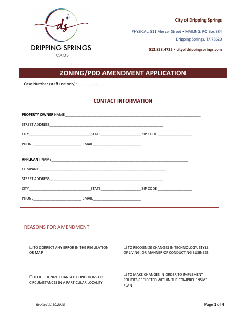 First page of the Zoning/PDD Amendment Application