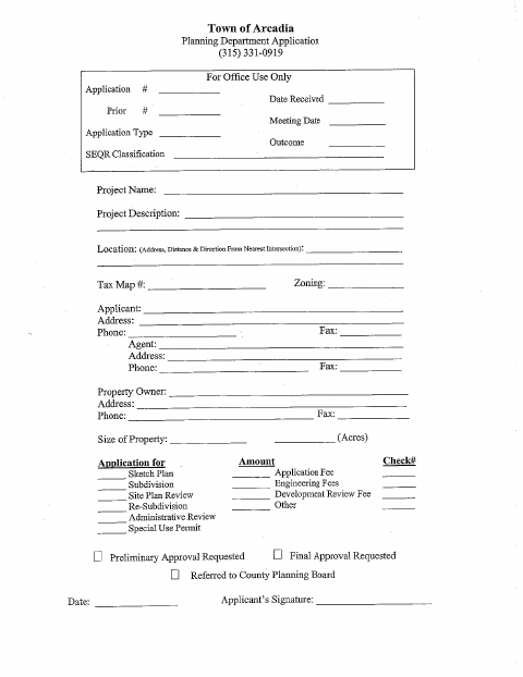 First page of the Subdivision Application