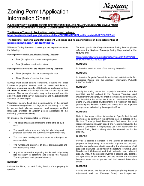 First page of the Zoning Permit Application Information Sheet