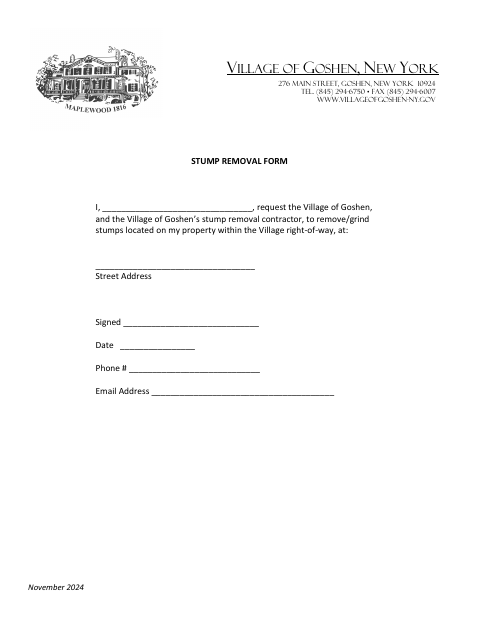 First page of the Stump Removal Form