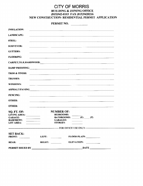 First page of the New Construction Residential Permit Application