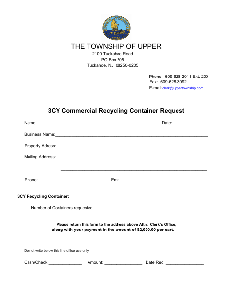 First page of the 3CY Commercial Recycling Container Request