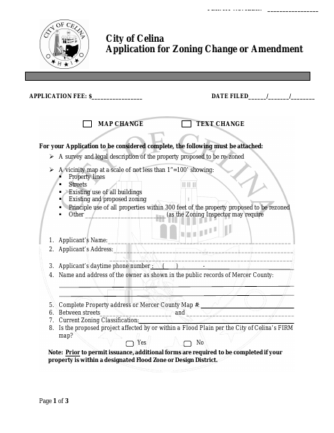 First page of the Application for Zoning Change or Amendment
