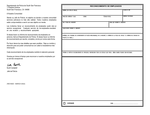 First page of the Employee Recognition Form