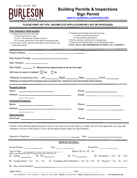 First page of the Sign Permit Application
