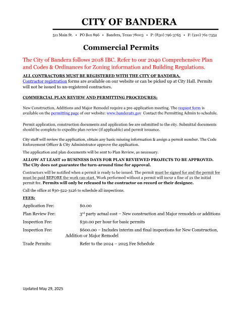 First page of the Commercial Permit Application