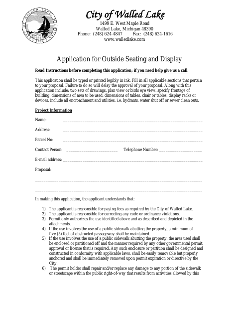 First page of the Application for Outside Seating and Display