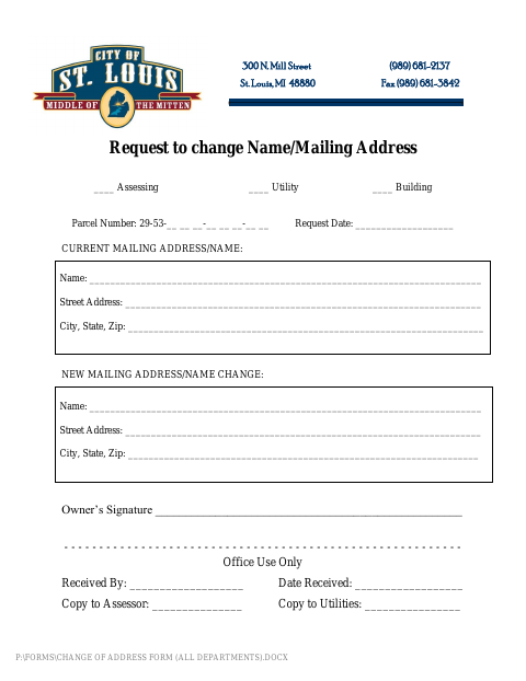 First page of the Change of Address Form