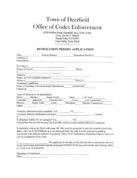 First page of the Demolition Permit Application