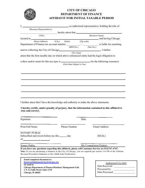 First page of the Affidavit for Initial Taxable Period