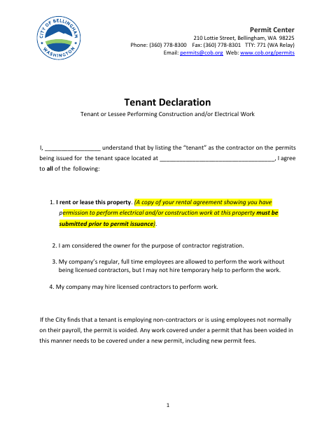First page of the Tenant Declaration