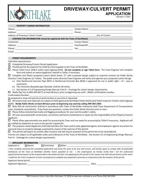 First page of the Driveway/Culvert Permit Application