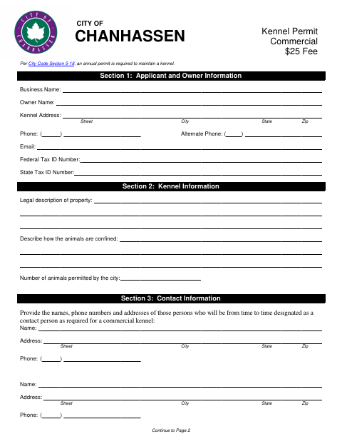 First page of the Kennel Permit Application