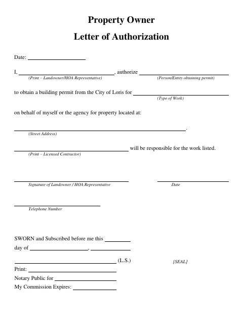 First page of the Property Owner Letter of Authorization