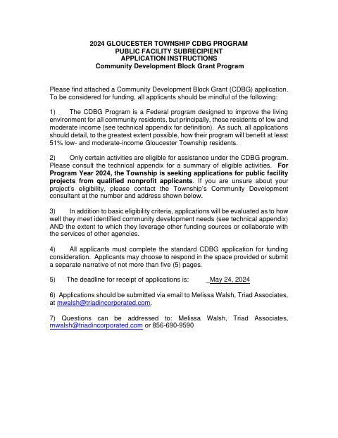 First page of the CDBG Public Facility Subrecipient Application