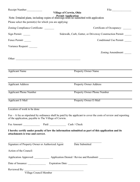 First page of the Permit Application