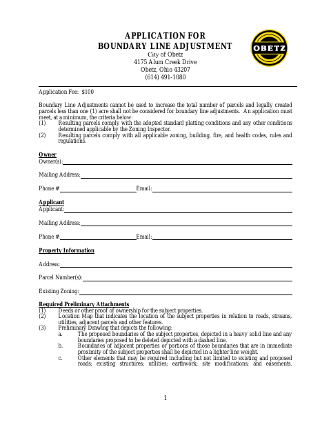 First page of the Application for Boundary Line Adjustment
