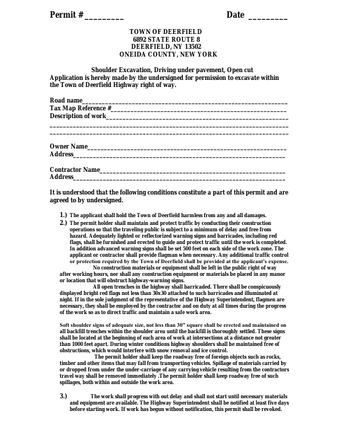 First page of the Road Excavation Permit