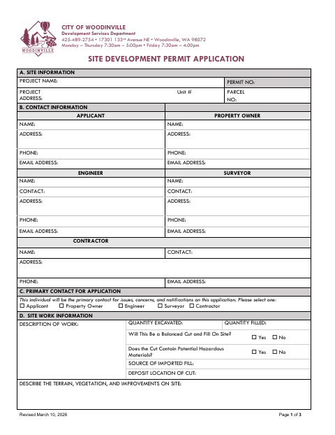 First page of the Site Development Permit Application