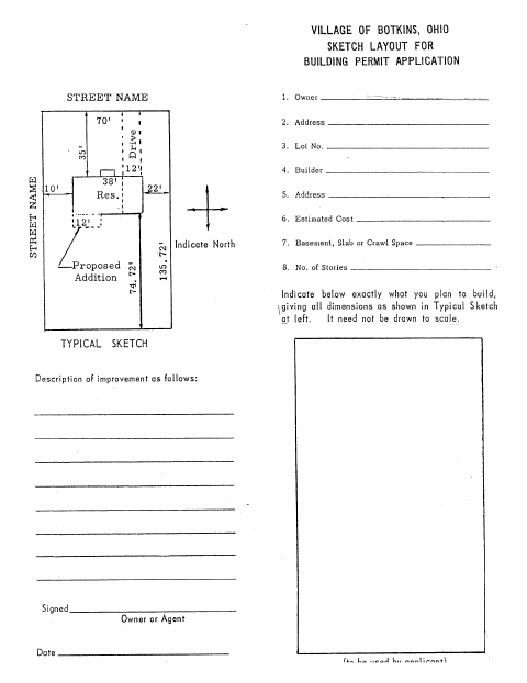 First page of the Sketch Layout for Building Permit Application