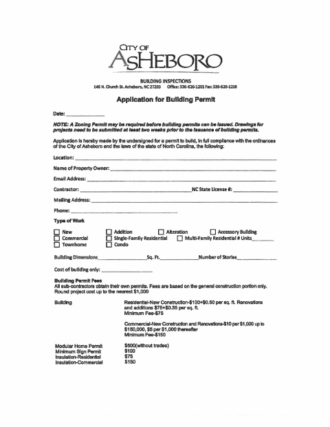 First page of the Application For Building Permit