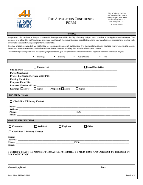 First page of the Pre-Application Conference Form