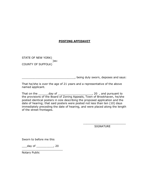 First page of the Affidavit of Posting