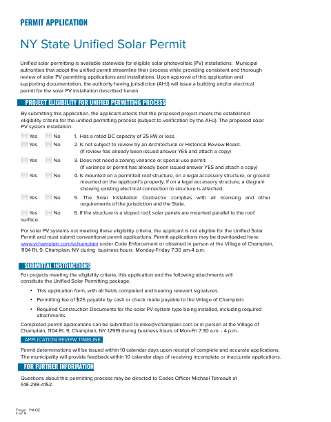 First page of the NY State Unified Solar Permit