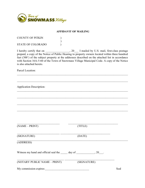 First page of the Affidavit of Mailing