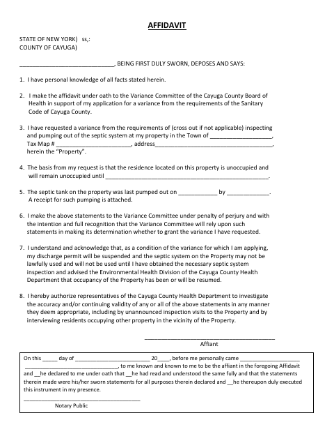 First page of the Application for a Variance Affidavit
