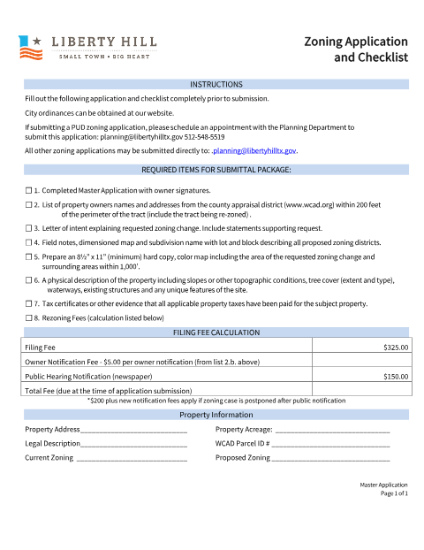 First page of the Zoning Application and Checklist