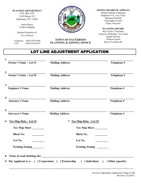 First page of the Lot Line Adjustment Application