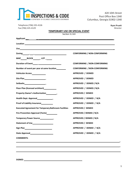 First page of the Temporary Use or Special Event Permit
