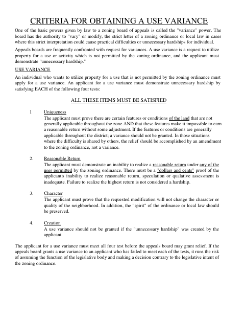 First page of the Use Variance Application