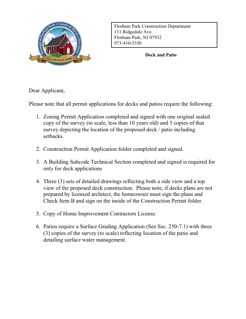 First page of the Deck Patio Application