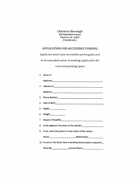 First page of the Application for Accessible Parking