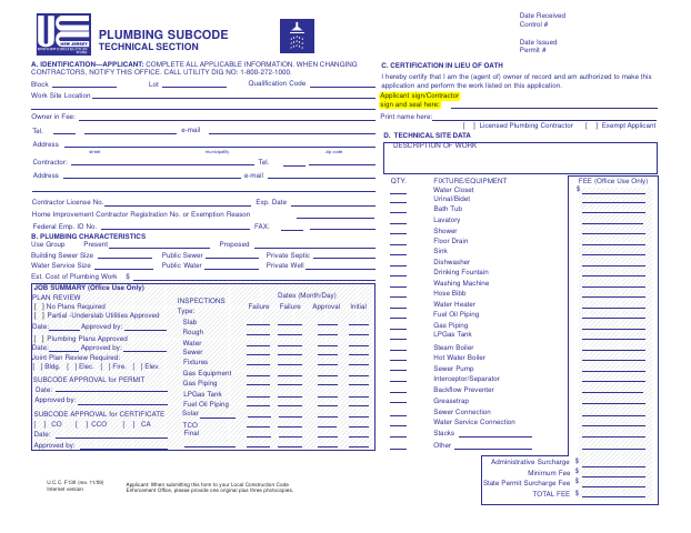 First page of the Plumbing Subcode Technical Section