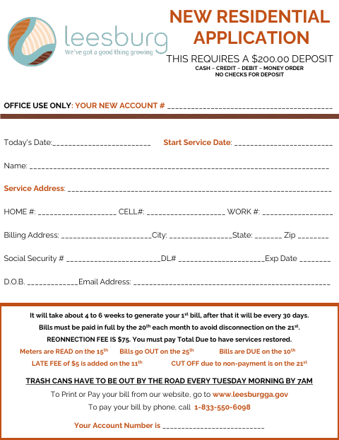 First page of the New Residential Application