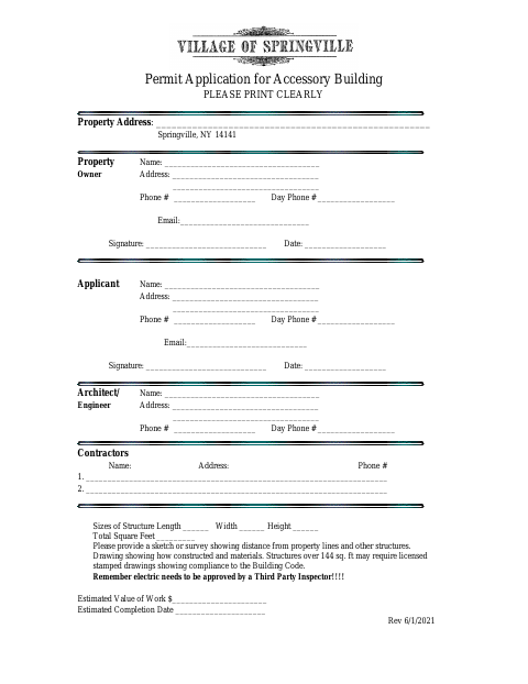 First page of the Permit Application for Accessory Building