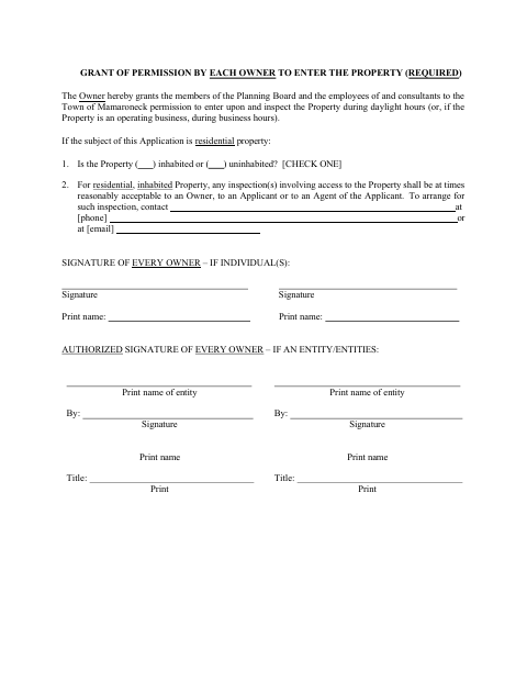 First page of the Grant of Permission by Each Owner to Enter the Property
