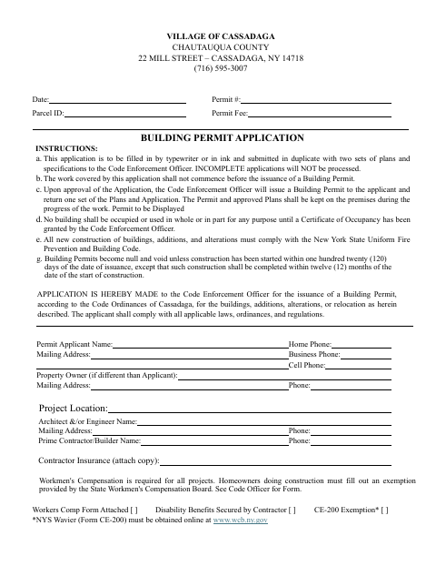 First page of the Building Permit Application