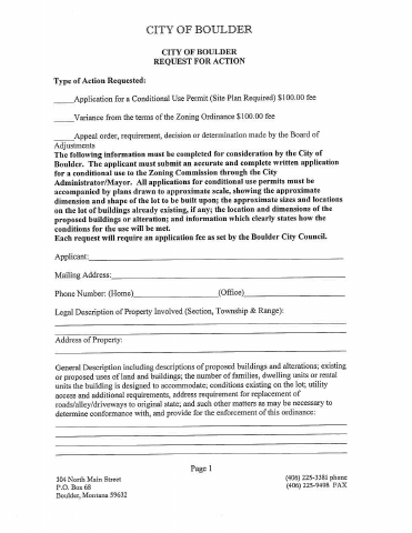 First page of the Conditional Use, Variance or Appeal Request