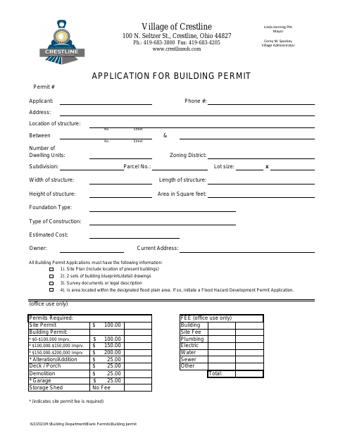 First page of the Application for Building Permit