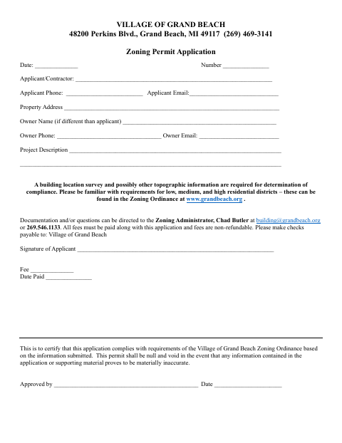 First page of the Zoning Permit Application