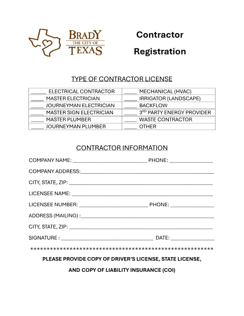 First page of the Contractor Registration