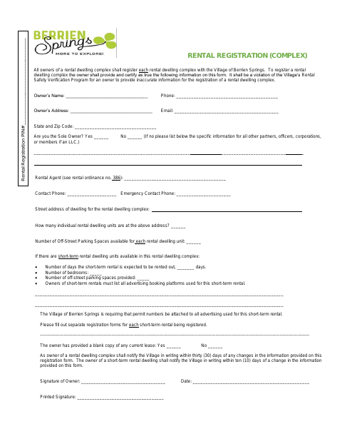 First page of the Rental Registration (Complex)