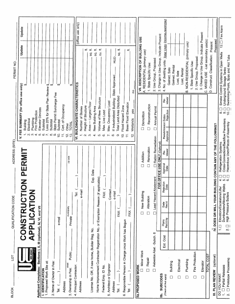 First page of the Construction Permit Application