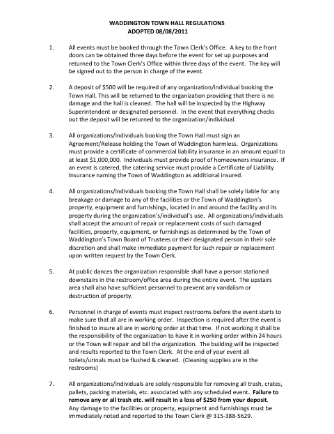 First page of the Historic Town Hall Use Application